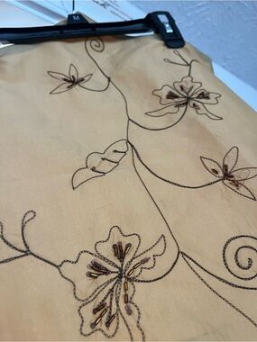 Vintage Silk Embroidered Floral table runner - Mustard Brown